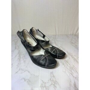 Fidji charcoal Leather Mary Jane Pumps Heel Shoes Womens Buckle Strap Size 39.5
